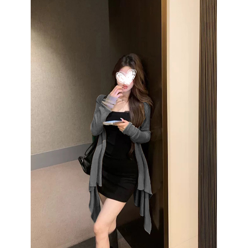 不规则针织开衫女中长款外套上衣