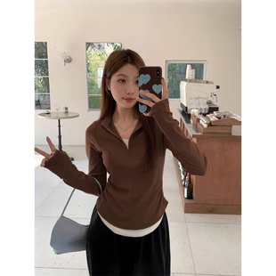 MosesQueen魔西女王高领拉链假两件长袖秋冬新款显瘦韩版显瘦上衣