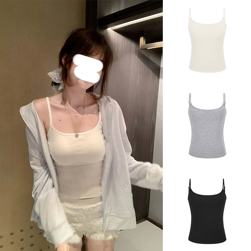 MosesQueen魔西女王细肩带可调节吊带背心女带胸垫基础百搭上衣