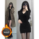 MosesQueen魔西女王加绒加厚纯欲辣妹包臀裙黑色修身 显瘦连衣裙女