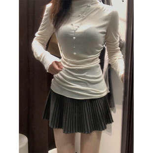 MosesQueen百褶毛呢短裙女新款 防走光A字性感高腰显瘦灰色半身裙
