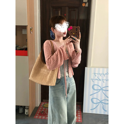 系带缕空针织防晒开衫女外搭罩衫