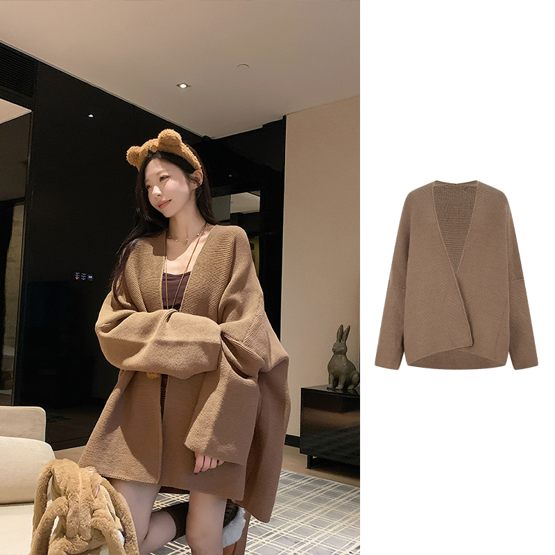 MosesQueen魔西女王慵懒软糯毛衣外套女外搭宽松长袖针织开衫上衣