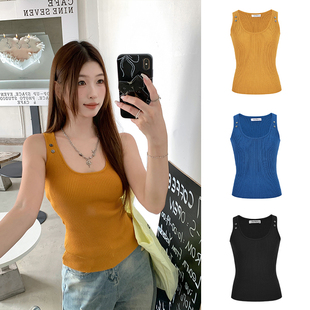 MosesQueen魔西女王罗纹U领吊带背心2025新款 上衣女 外穿针织无袖