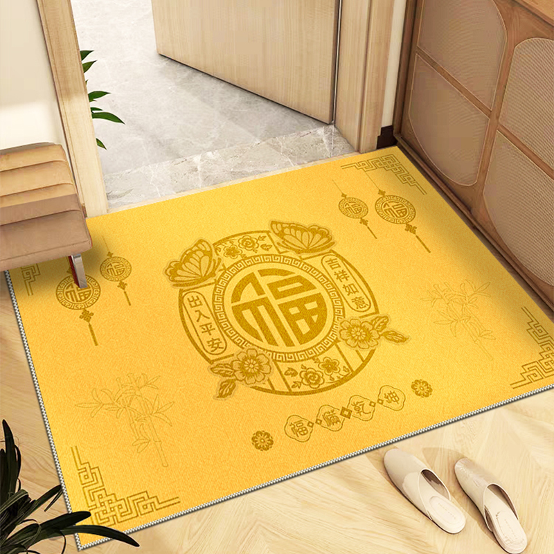 2024新款金色入户门地垫新中式进门门口地毯家用脚垫黄色福字门垫