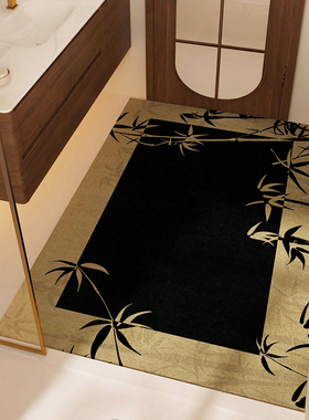 浴室柜满铺矽藻泥中式竹子地垫黑色耐脏脚垫化妆室厕所门口门垫