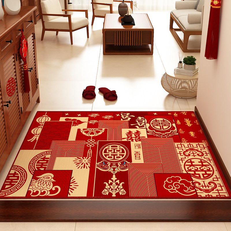 2024新款结婚入户门地垫喜庆新婚进门门口脚垫红地毯中式喜字门垫,居家布艺,入户地垫,淘宝优惠券,粉丝福利购,淘宝优惠卷