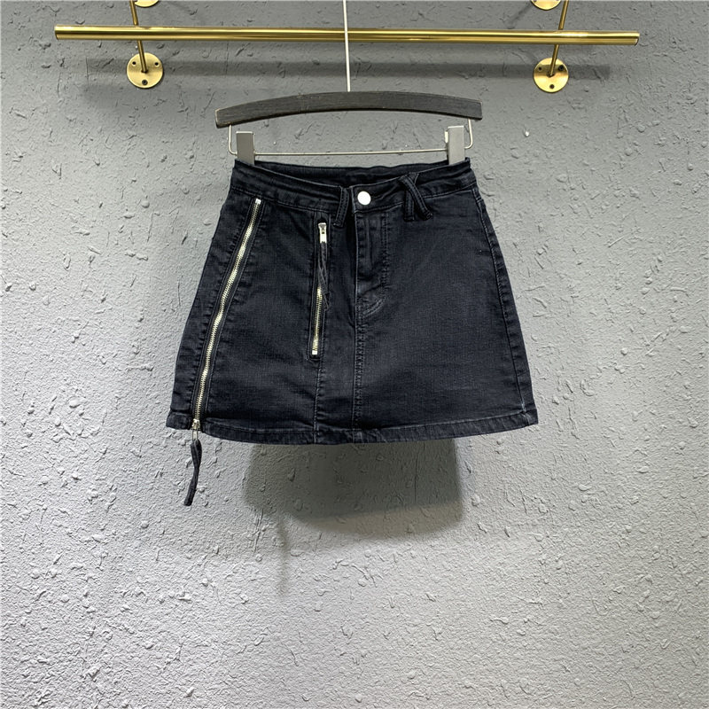 欧洲站2020新款秋季女休闲弹力性感伦敦拉链牛仔半身裙裤包臀短裙
