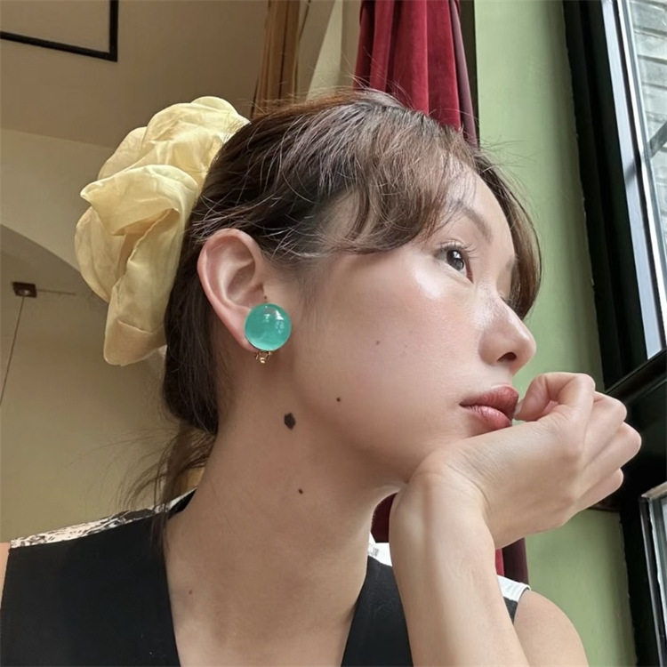 颜色太美啦！ 夏日新款蓝绿色球球耳环925银针小众清新耳饰耳钉女