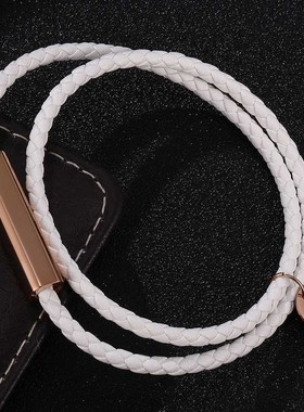 【爆款】跨境刻字手链钛钢磁铁扣手镯4MM皮绳手镯韩版情侣diy手链