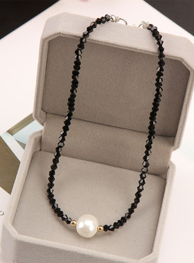 日韩风黑色水晶学生项圈锁骨链