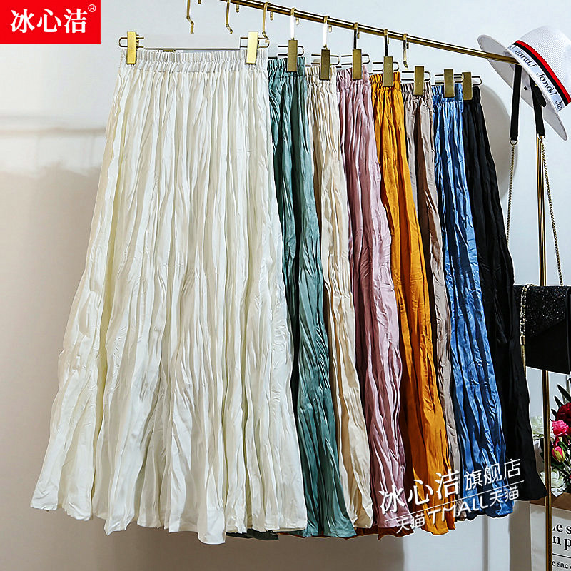 高腰大摆不规则褶皱白色半身裙女秋冬2025新款裙子百褶裙半裙长裙