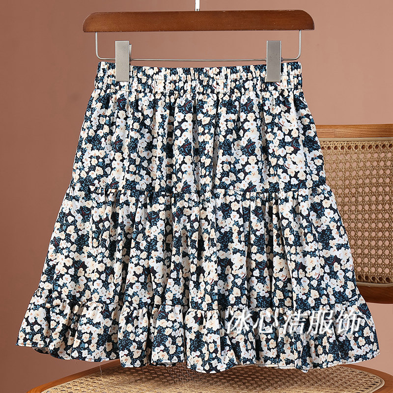 夏天薄款小个子碎花荷叶边雪纺短裙半身裙女夏季新款高腰显瘦裙子
