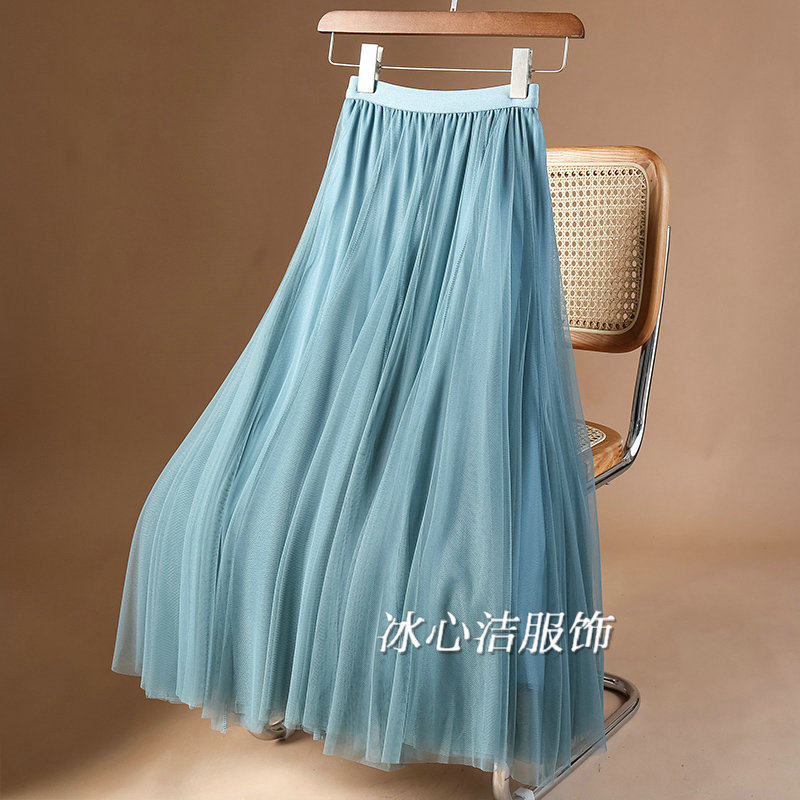 超仙网纱大摆舞蹈裙紫色纱裙半身裙女夏季新款白色纱裙长裙半裙