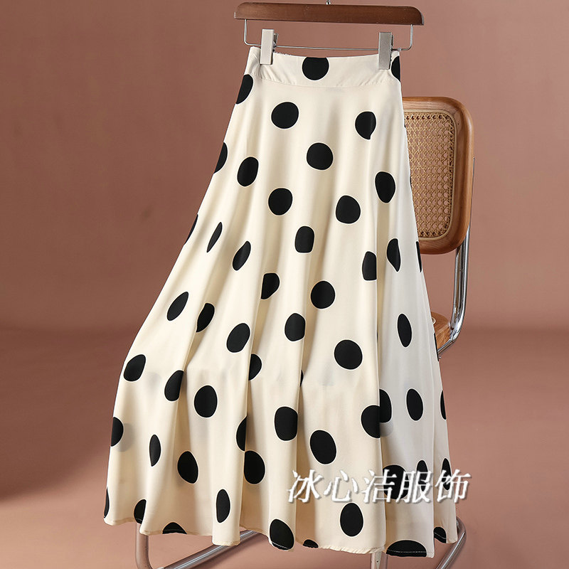 2025薄款波点A字半身裙女夏季中长款裙子高腰垂感大圆点半裙长裙