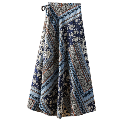 一片式绑带碎花雪纺半身裙