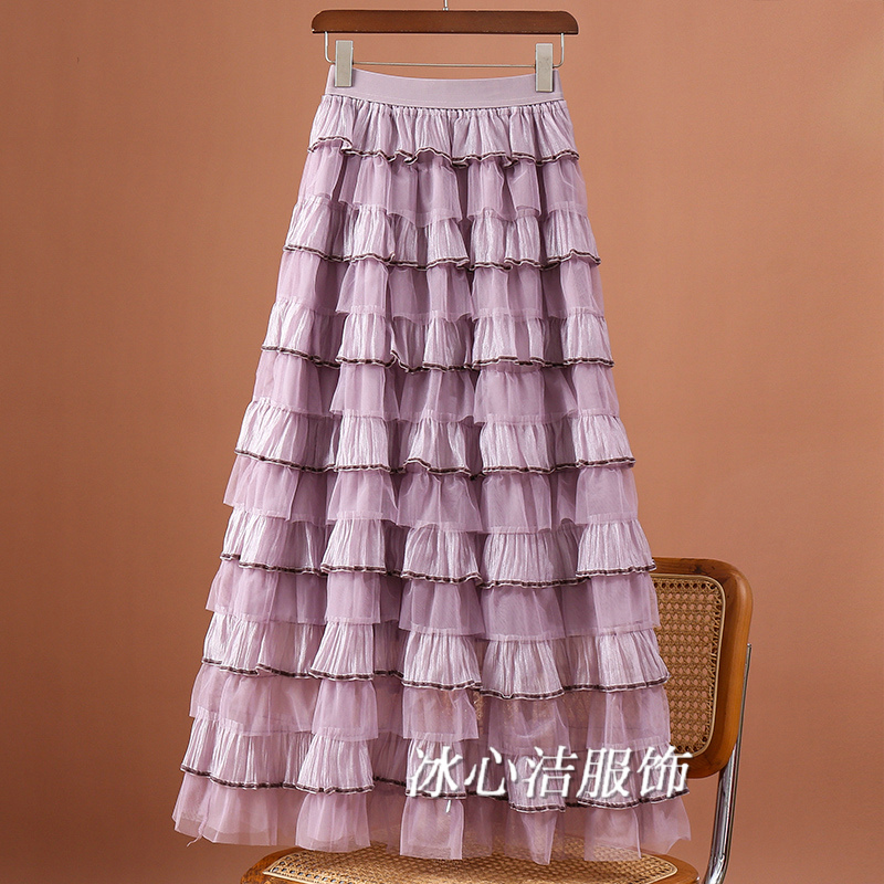 欧根纱裙拼接网纱蛋糕半身裙