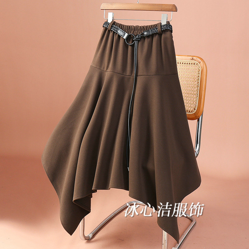 秋冬加厚毛呢不规则半身裙女秋季2025新款高腰显瘦A字裙长裙半裙