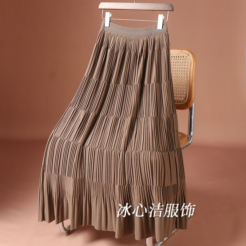 复古褶皱垂感蛋糕半身裙