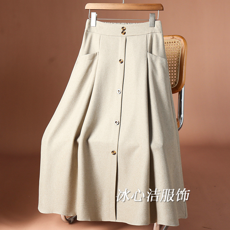 秋冬加厚休闲大摆西装料半身裙女春秋2025新款仿毛呢裙子长裙半裙