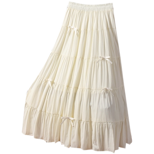 秋冬2026新款垂感大摆蝴蝶结蛋糕裙半身裙女显瘦白色裙子长裙伞裙