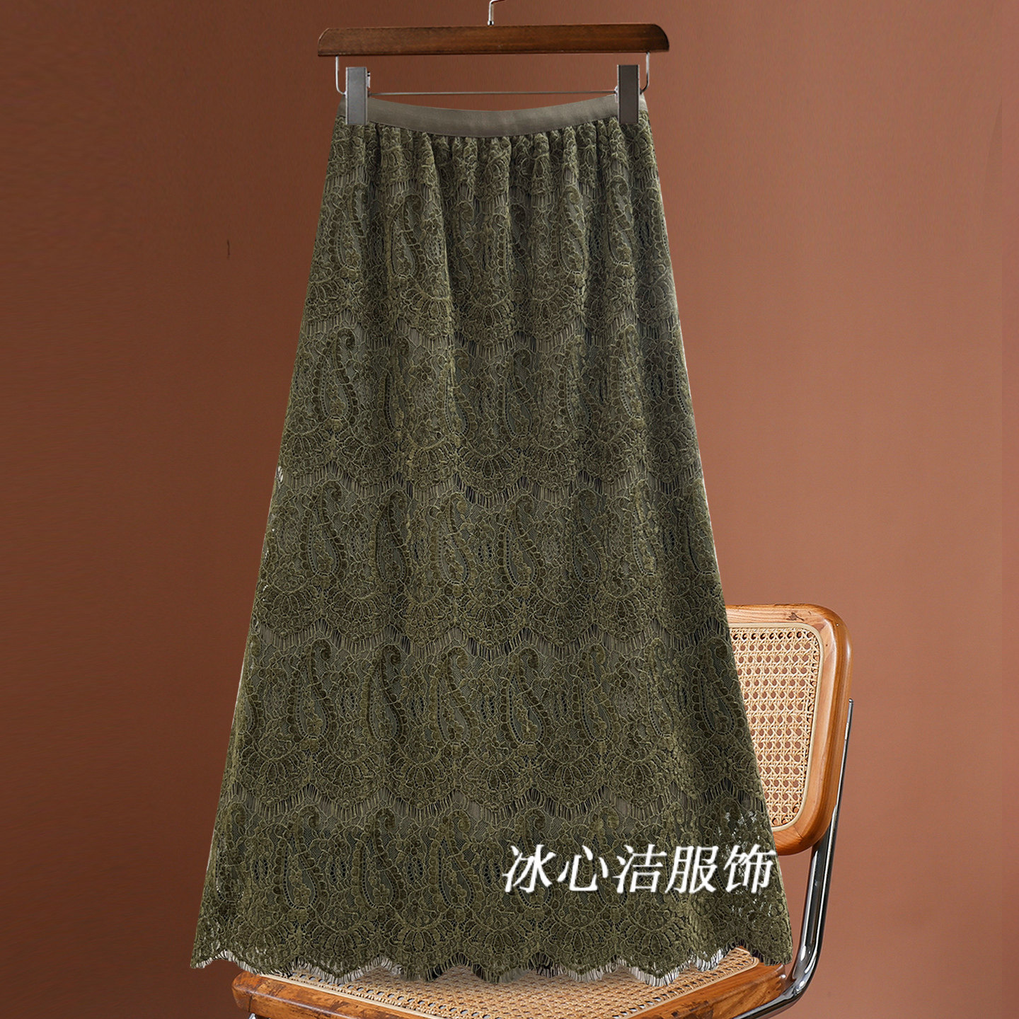 好看法式蕾丝镂空A字半身裙女