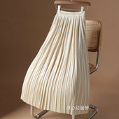 冬季 加厚杏色丝绒百褶裙半身裙女秋冬2025新款 冬天裙子长裙冬裙