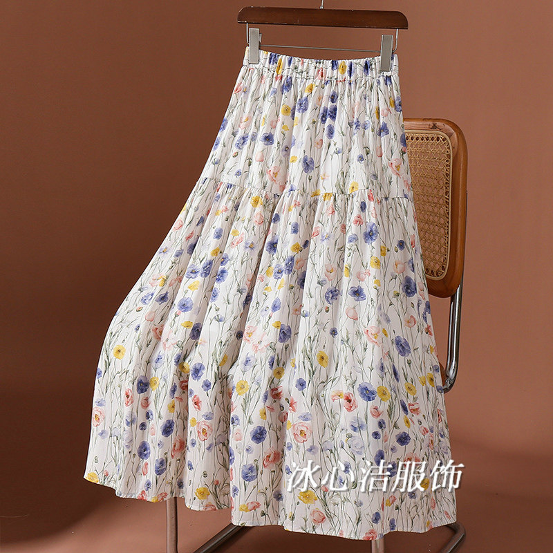 绝美印花A字大摆碎花半身裙女春季2026新款小个子长裙子伞裙半裙