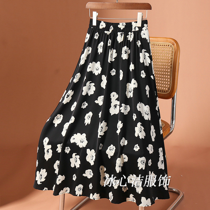 夏天薄款碎花雪纺半身裙女夏季新款小个子松紧腰中长款裙子长裙