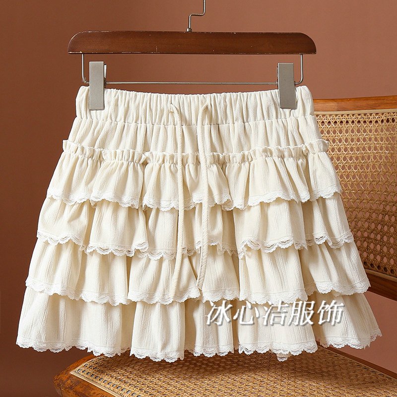 杏色小个子甜美层层丝绒半身裙女2025秋冬新款显瘦黑色蛋糕短裙