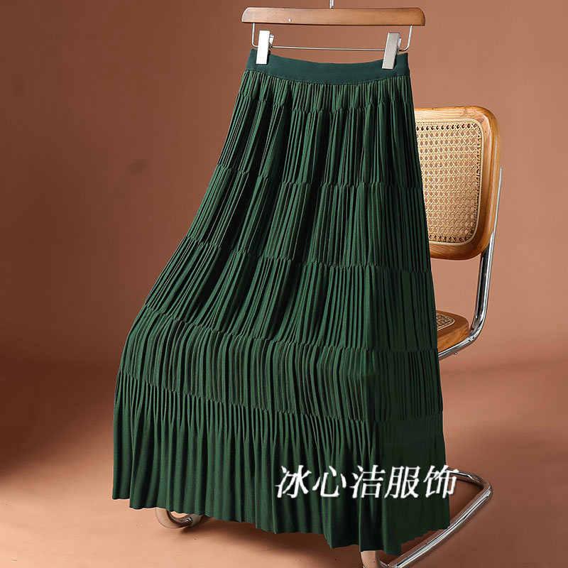 复古褶皱垂感蛋糕半身裙