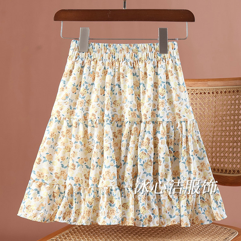 夏天薄款碎花荷叶边雪纺短裙半身裙女夏季新款小个子高腰显瘦裙子