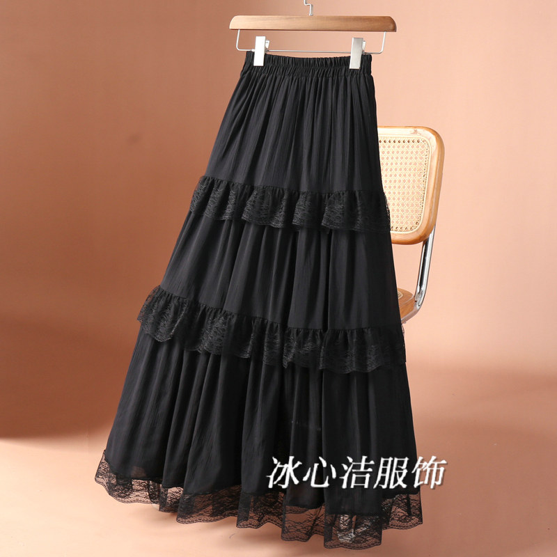 温柔风蕾丝边拼接层层蛋糕半身裙