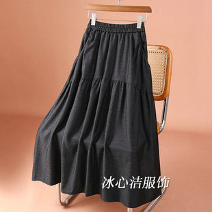 设计感斜插兜松紧腰半身裙女2025秋季新款高腰显瘦A字大摆裙伞裙