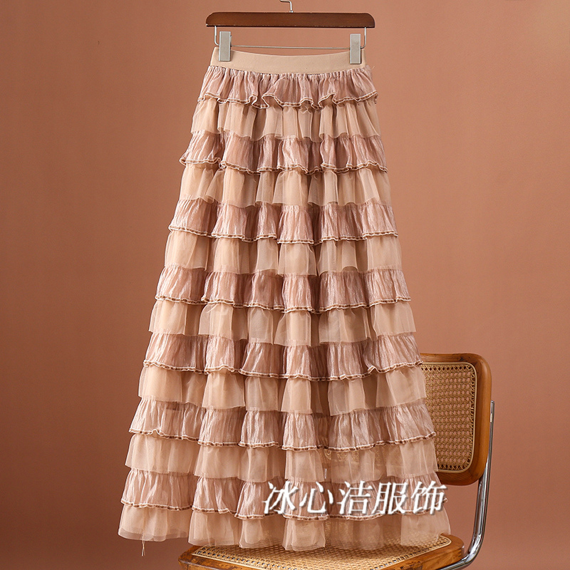欧根纱裙拼接网纱蛋糕半身裙