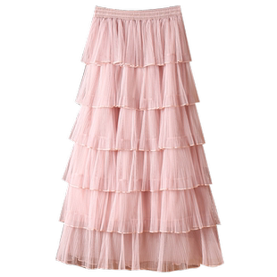 超仙白色网纱蛋糕裙半身裙女夏季2026新款卡其色蓬蓬纱裙半裙长裙