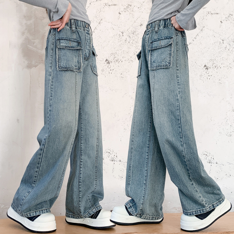 女童直筒牛仔长裤春季2025新款中大童春秋宽松裤子春装儿童阔腿裤