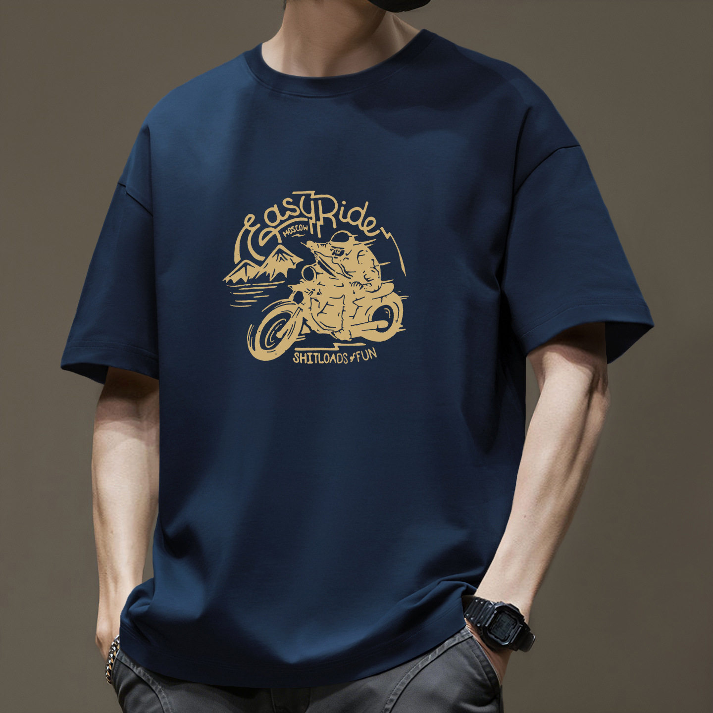 白色短袖T恤男款夏季潮牌美式高街重磅潮流七分半袖纯棉上衣服装t