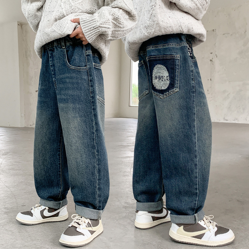 男童牛仔长裤秋装2025新款帅气儿童裤子春秋中大男孩宽松休闲裤