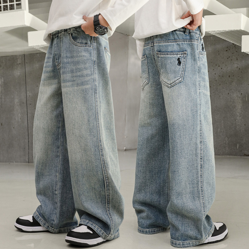 男童牛仔长裤春秋装2025新款儿童直筒阔腿裤中大童秋季宽松裤子潮