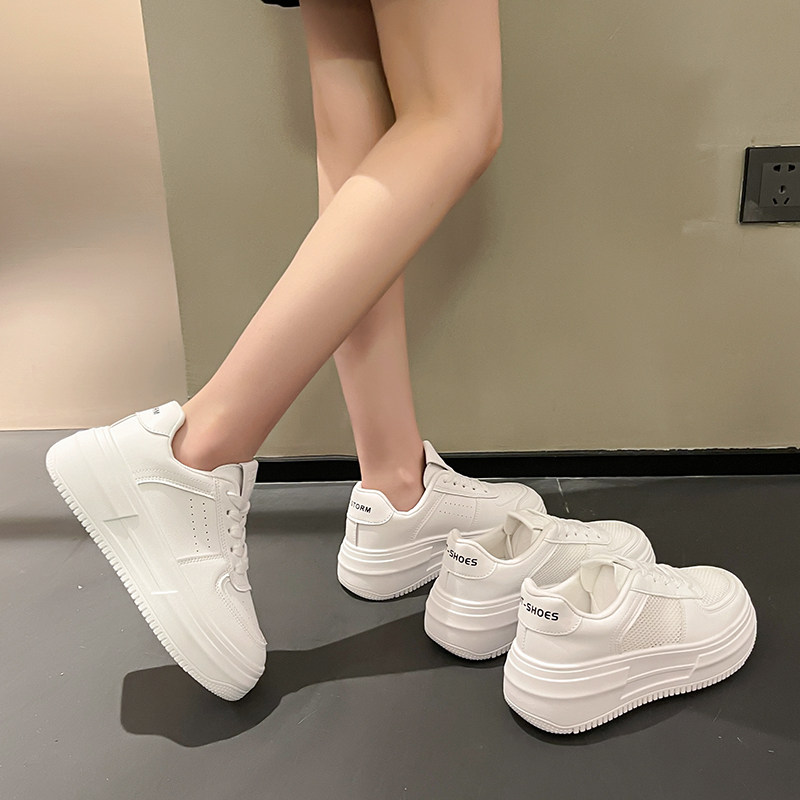 厚底小白鞋女夏季薄款2022新款百搭透气增高休闲运动鞋平底板鞋子
