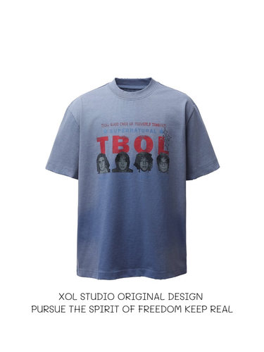 美式渐变印花重磅短袖T恤