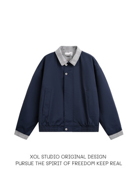 XOL 原创日系复古撞色翻领拉链外套男女宽松通勤休闲百搭潮牌夹克