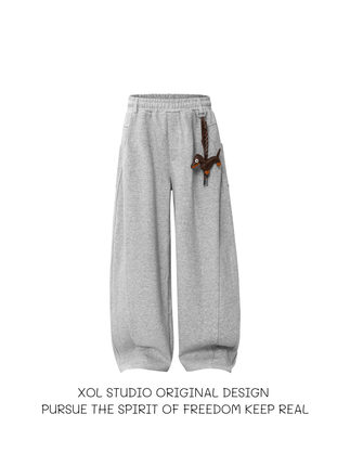XOL 美式复古解构设计感灰色弯刀卫裤男宽松hiphop高街阔腿运动裤