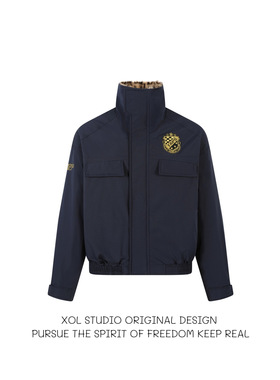 XOL 美式复古豹纹翻领加绒棉服外套男加厚保暖bomber飞行夹克棉衣