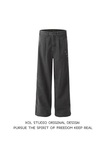 格纹拼接工装裤休闲复古vintage