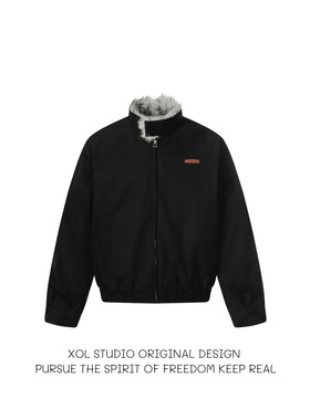 XOL 美式复古座山雕设计感毛绒夹克棉服男女冬季宽松加厚保暖外套