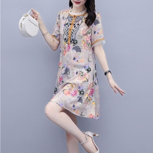 小个子旗袍改良版连衣裙女粉红玛丽复古洋气大码宽松直筒裙2022夏