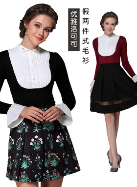 逸芙新正品秋装82607粉红玛丽2023秋冬毛衣羊毛衫假两件针织衫女