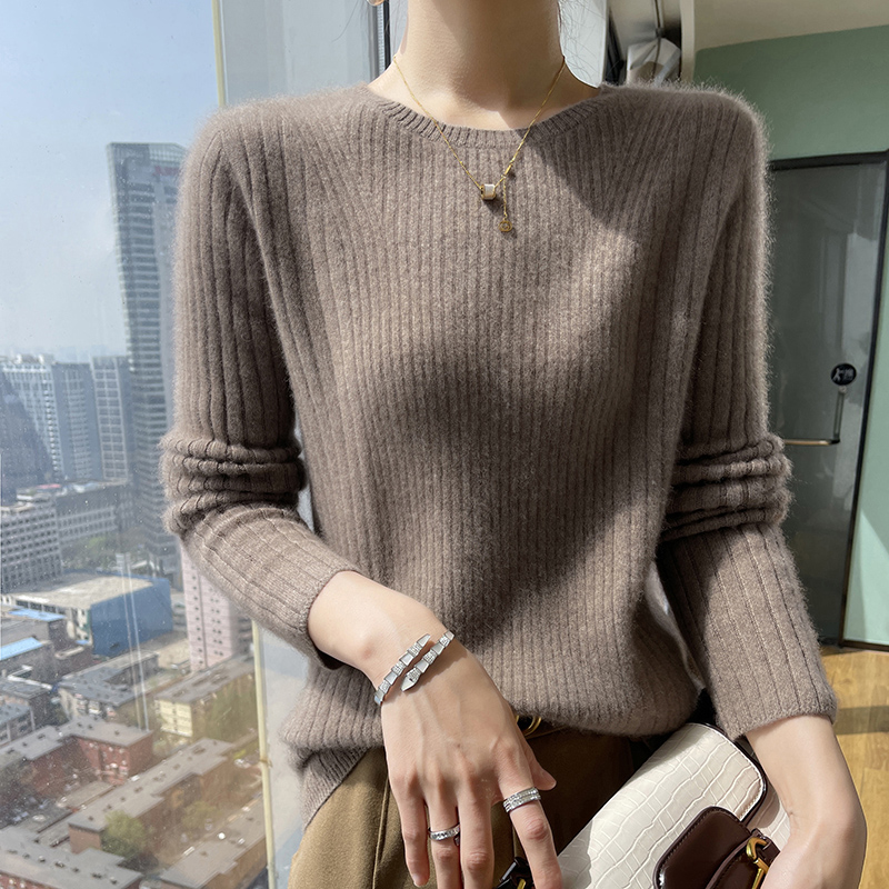 羊绒衫女100纯山羊绒圆领宽松毛衣厚秋冬新款大码高领内搭打底衫